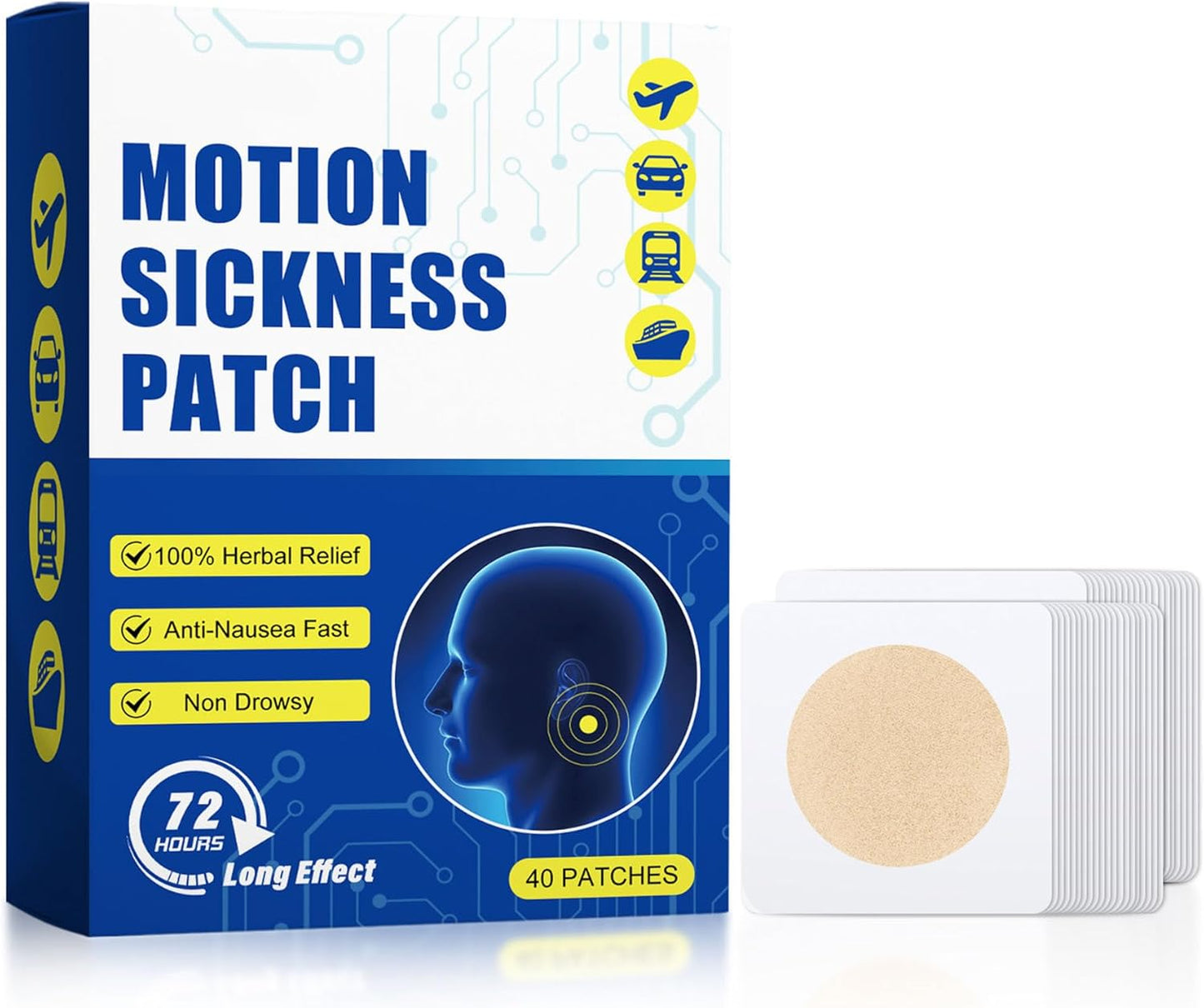 晕车贴 40 片装 - 邮轮晕船贴 缓解邮轮、汽车、轮船、飞机晕船晕车引起的头晕