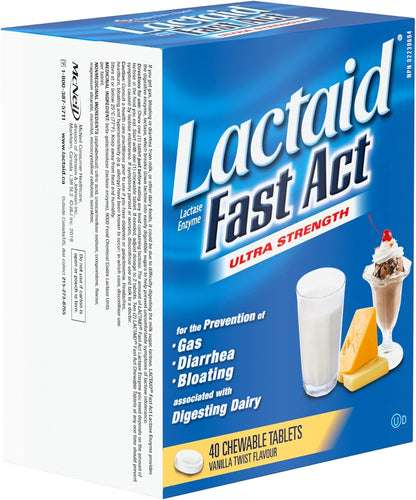 Lactaid Fast Act 超强效乳糖酶，香草口味，40 片咀嚼片
