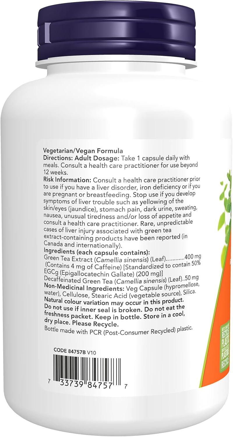 NOW Supplements EGCg 绿茶提取物 400 毫克（EGCg 200 毫克）胶囊，180 粒