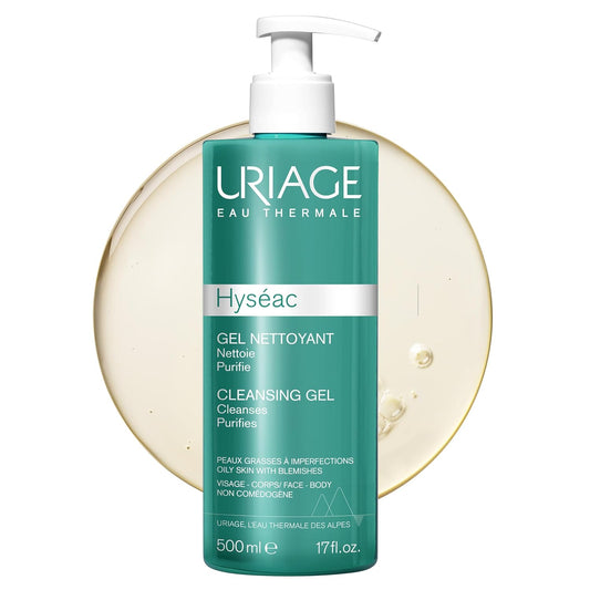 Uriage Hyséac Cleansing Gel - Cleanses, Purifies Oily Skin With Blemishes For Face & Body - Big Format - 500ml
