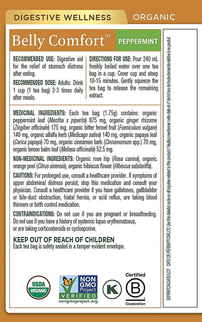 Traditional Medicinals - 有机舒腹薄荷草本茶（6 包）- 含生姜、茴香和柠檬香脂，有助于消化 - 共 96 个茶包