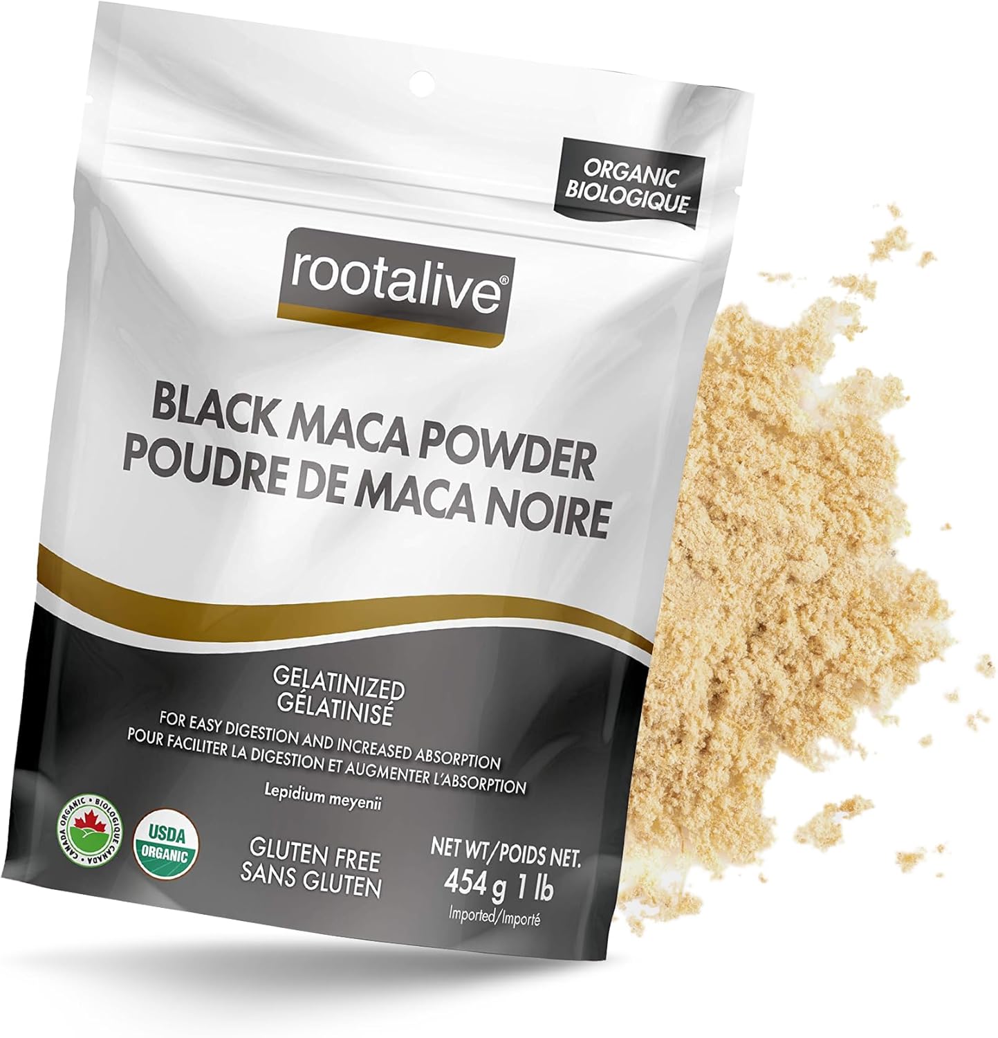 Rootalive Organic Black Maca Powder 454g Gelatinized for High Bio Availability, Easy Digestion and Fast-Absorption, Gluten-Free, Vegan