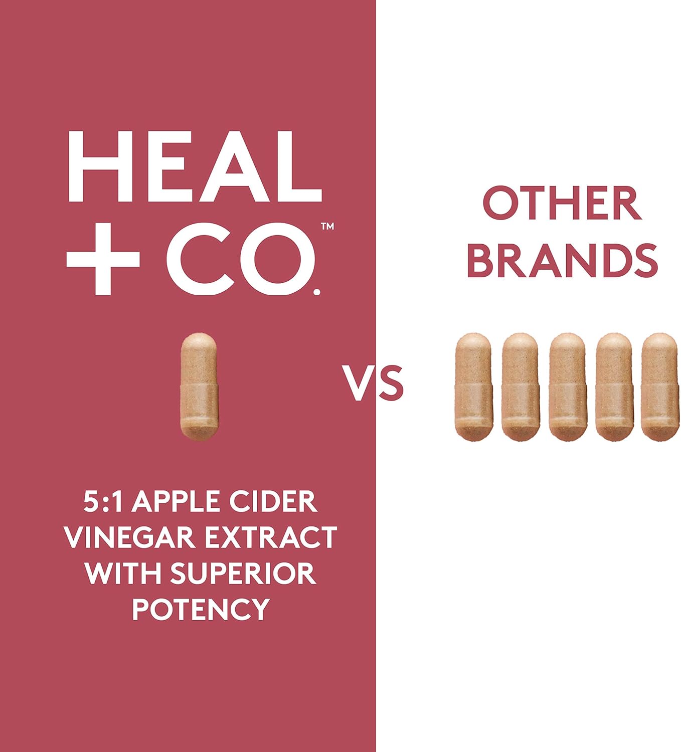 HEAL + CO. 蘋果醋補充劑 | 高效 5:1 萃取物，每份 5000 毫克 | 礦物質支持 + 消化 | 120 x 500 毫克膠囊