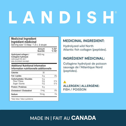 Landish 純加拿大海洋膠原蛋白肽粉 - 全身性益處和關節支持，適用於女性和男性 - 水解、無味、超純蛋白質補充劑 - 完全溶解，0 碳水化合物和糖 - 加拿大製造 - 2…