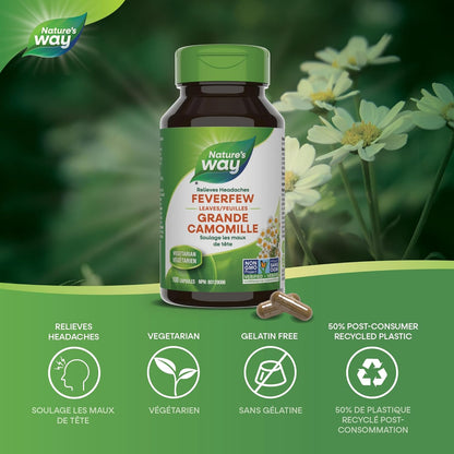 Nature's Way Feverfew Leaves, Helps Relieve Headaches, 380mg of Feverfew herb per capsule, 100 Vegetarian Capsules