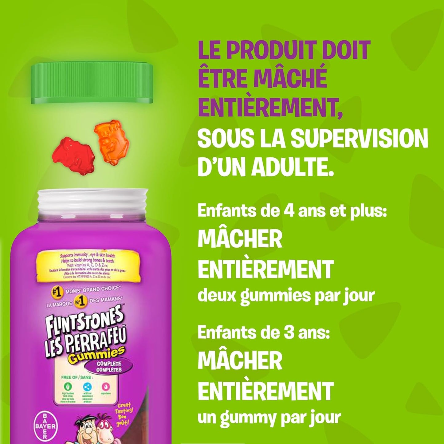 FLINTSTONES 兒童複合維生素軟糖 - 兒童複合維生素，兒童複合維生素軟糖有助於保持身體健康，不含人工甜味劑、阿斯巴甜、合成 FD&C 色素，60 粒軟糖