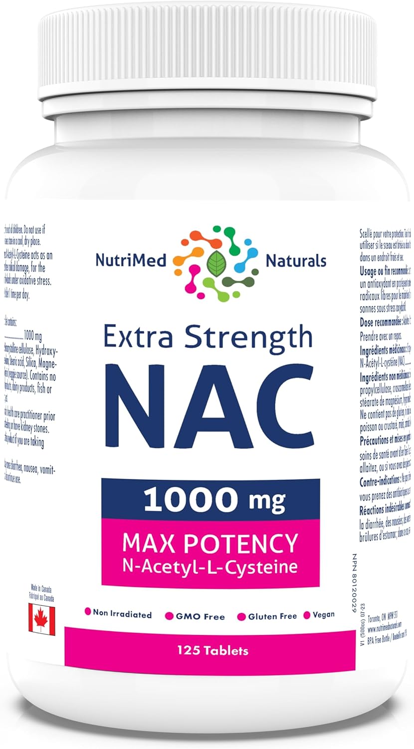 Nutrimed Naturals - 超強效 NAC 1000 毫克 125 片，4 個月用量 - 純素、非基因改造和無麩質 - 強效 N-乙醯-L-半胱氨酸 - 支持肺部和肝臟健康 - 支持呼吸健康