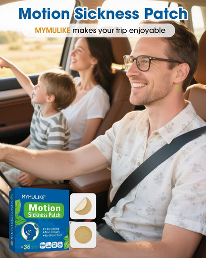 MYMULIKE 36 片暈車貼，不瞌睡暈船貼，適用於遊輪、飛機和其他交通工具 - 旅行必備，快速起效，72 小時持久