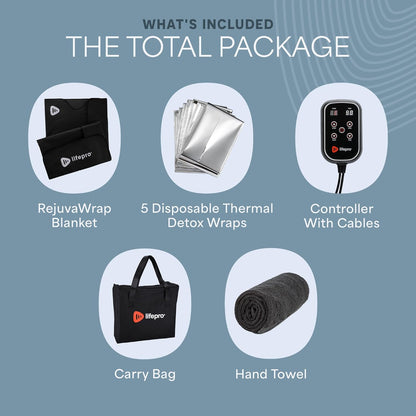 Lifepro RejuvaWrap 红外线桑拿毯 - 加热毯，用于放松，便携式桑拿服包裹 - 在家中享受类似水疗的体验，具有 9 个加热等级（95°F 至 176°F）热排毒包裹和手巾