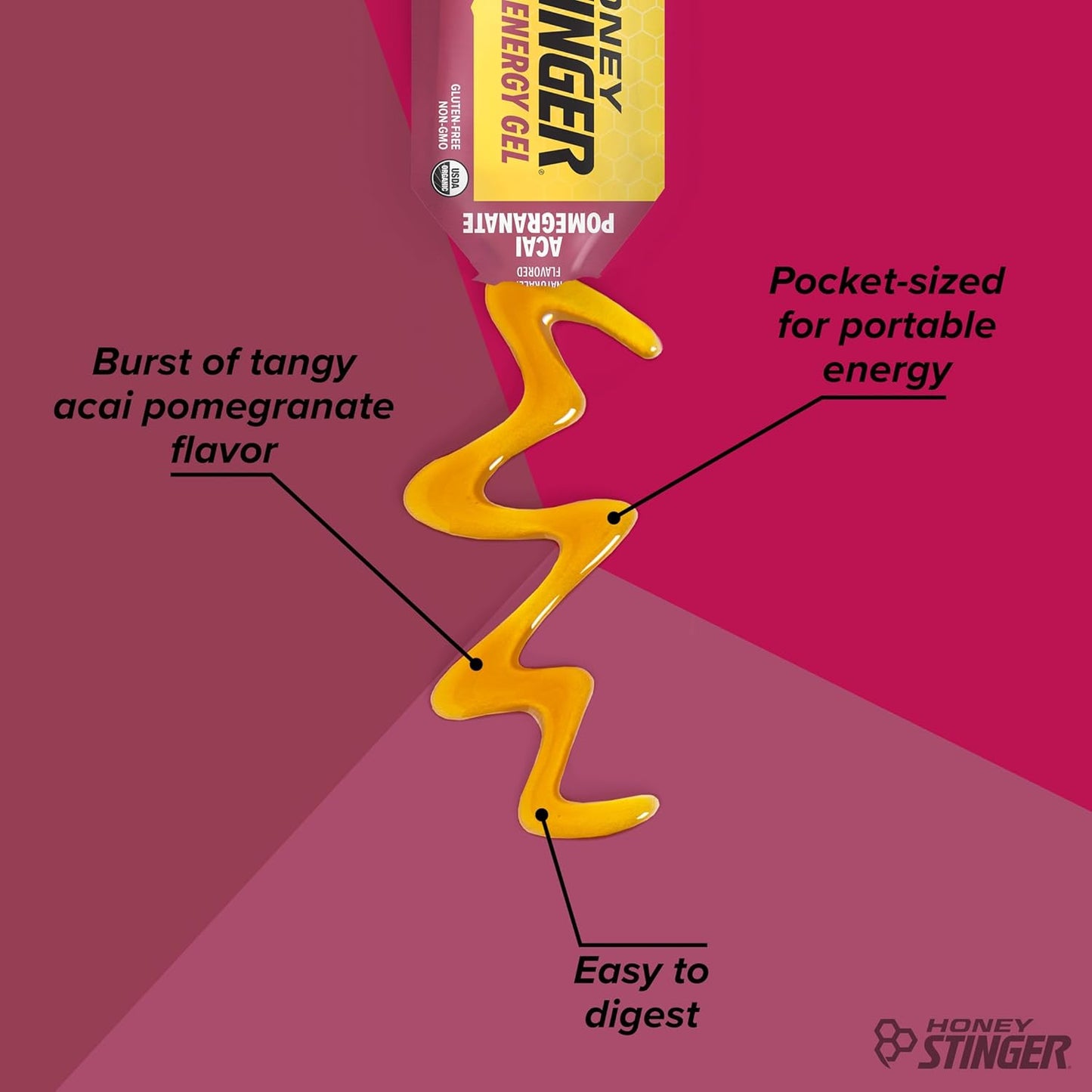 Honey Stinger Organic Acai Pomegranate Energy Gel | Gluten Free & Caffeine Free | For Exercise, Running and Performance | Sports Nutrition for Home & Gym, Pre and Mid Workout | 24 Pack, 31g