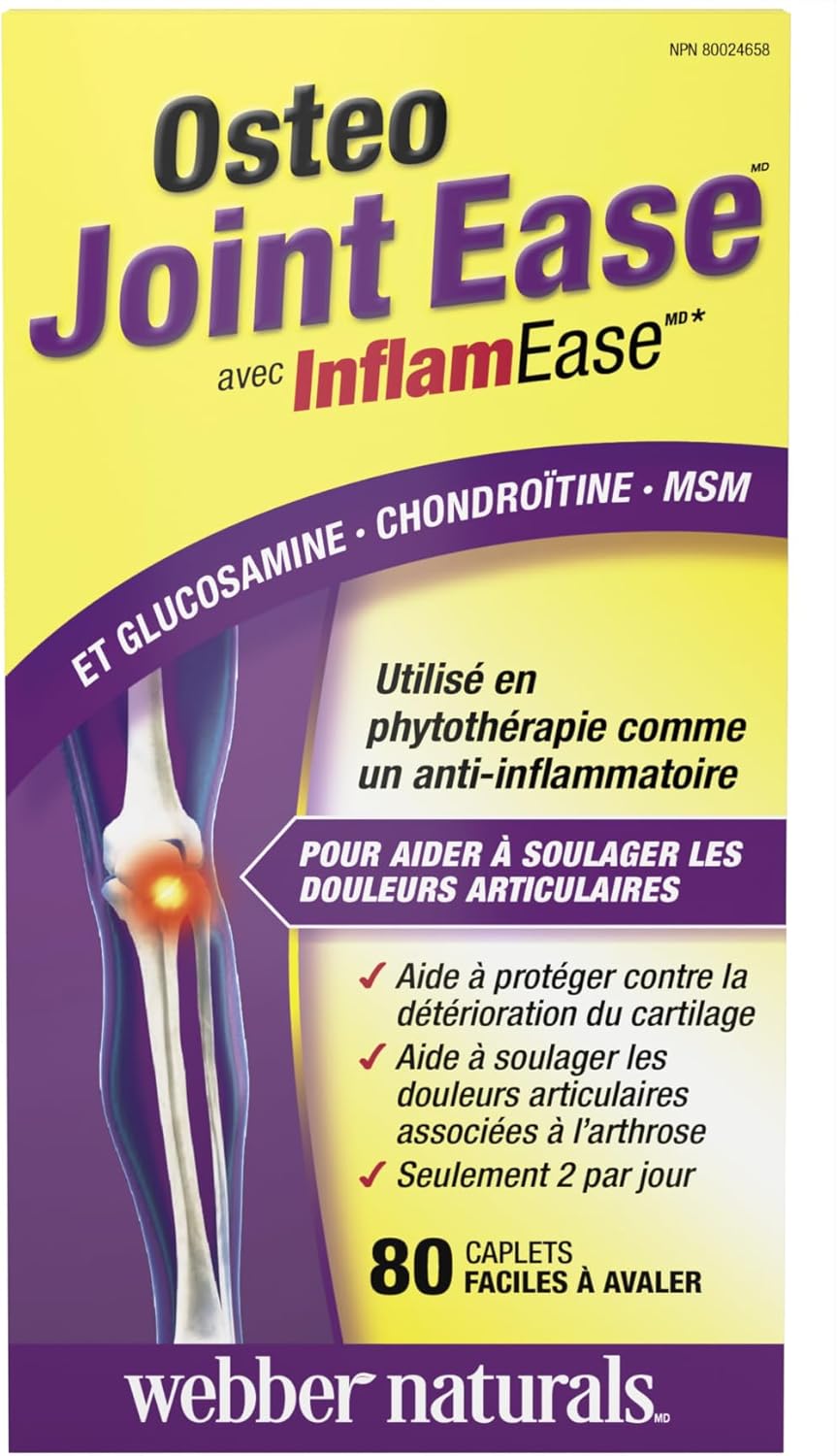 Webber Naturals Osteo Joint Ease with InflamEase, Glucosamine, Chondroitin, and MSM, 80 Caplets, Helps Ease Joint Pain Associated with Osteoarthritis