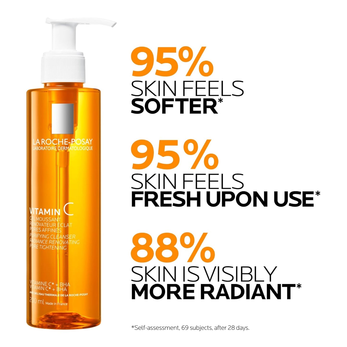 La Roche-Posay Face Cleanser with Pure Vitamin C, Purifying Face Wash to Hydrate Skin with Vitamin C & BHA, Tightens Pores & Boosts Radiance, Safe for All Skin Types, Dermatologist Recommended, 200mL