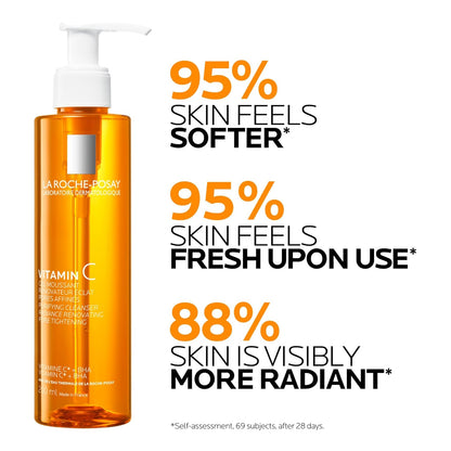 La Roche-Posay Face Cleanser with Pure Vitamin C, Purifying Face Wash to Hydrate Skin with Vitamin C & BHA, Tightens Pores & Boosts Radiance, Safe for All Skin Types, Dermatologist Recommended, 200mL
