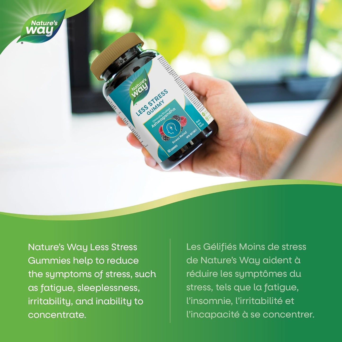 Nature’s Way 舒缓压力南非醉茄软糖 – 成人压力缓解补充剂 – 经临床研究，Sensoril® 南非醉茄，减轻压力症状，天然混合浆果口味，60 粒素食软糖