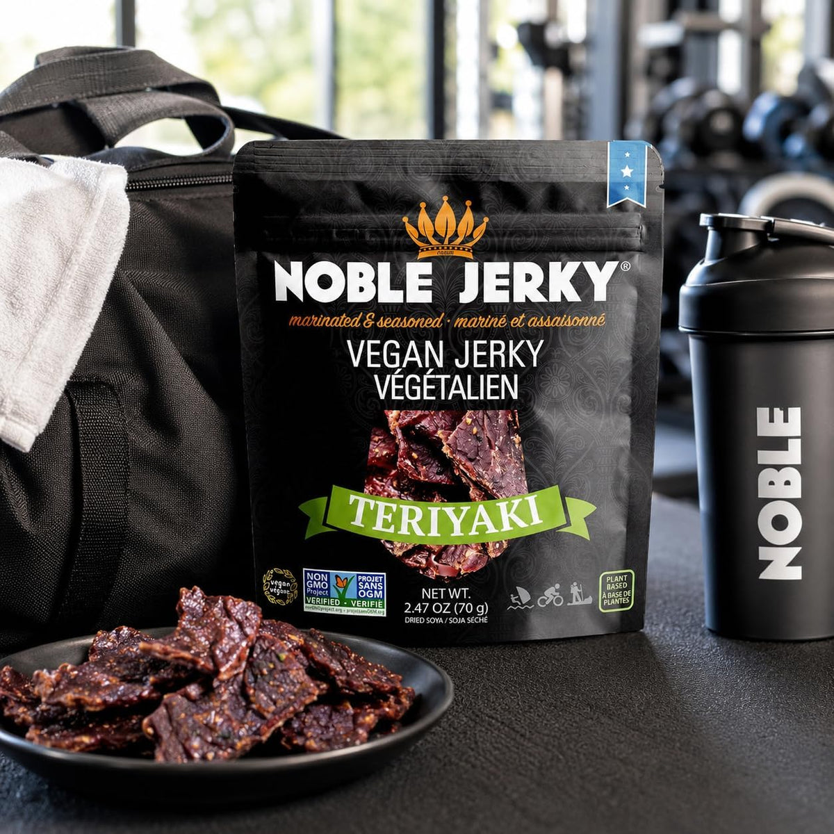Noble Jerky Vegan Jerky, Teriyaki Flavor, 3 Pack (70g Bags)