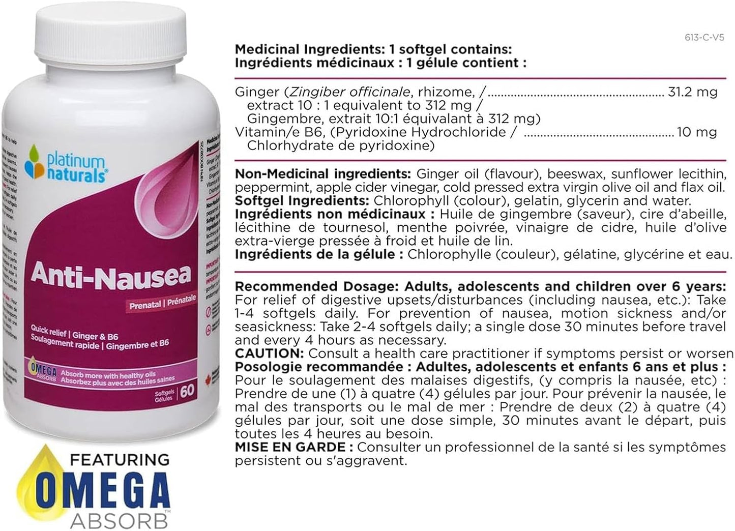 Platinum Naturals - Prenatal Anti-Nausea | Quick relief | 60 Softgels