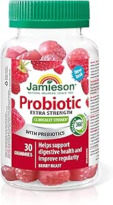 Jamieson 強效益生菌軟糖，含 50 億活性細胞，莓果味，改善消化系統健康，支持健康的微生物群，不含人工色素、香精或防腐劑，30 粒