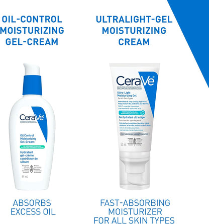 CeraVe Oil Control Moisturizing Gel-Cream for Oily & Combination Skin, 48H Hydration & 8H Shine Control, Non-Greasy, Matte Finish with Ceramides, Hyaluronic Acid & Niacinamide, Fragrance-Free, 89mL