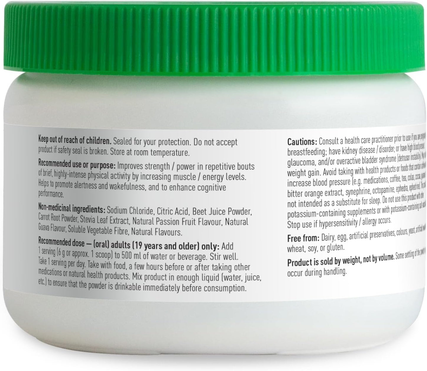 Organika 電解質能量 - 運動前，2 克肌酸，天然馬黛茶咖啡因，肌醇 - 百香果番石榴味 - 180 克