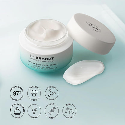 Dr. Brandt Needles No More Hyaluronic Face Cream - Long-Lasting Plumping Hydrator for Dehydrated & Dry Skin - 50 g