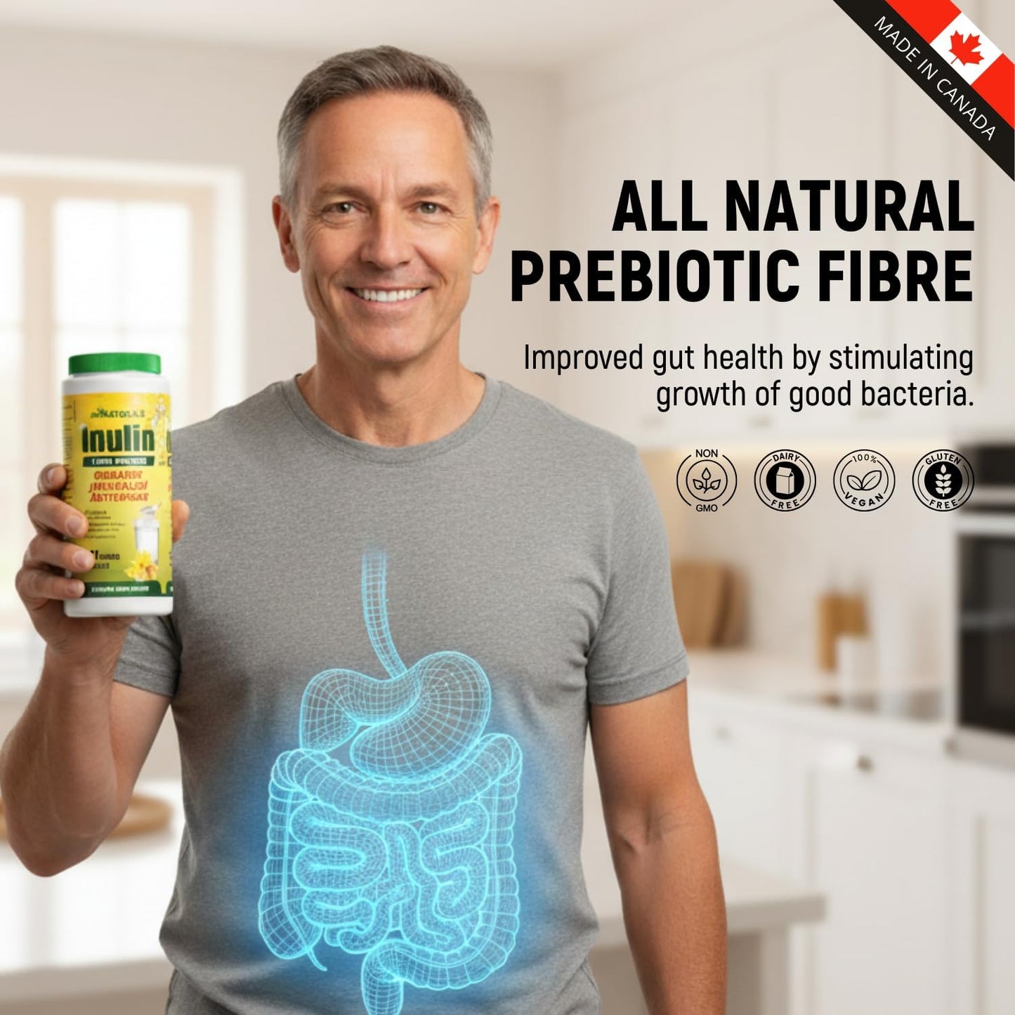 miNATURALS Pure Inulin Fiber Powder - Natural Prebiotic Dietary Fibre Supplement - Made from Organic Jerusalem Artichoke - (340g - 106 Doses)