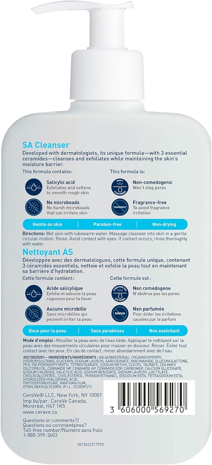 CeraVe Salicylic Acid Cleanser, Renewing Exfoliating Face Wash,473ml & Facial Moisturizing Lotion Pm | Ultra Lightweight, Night Face Moisturizer | Fragrance Free, 89 Milliliters (1 Pack)