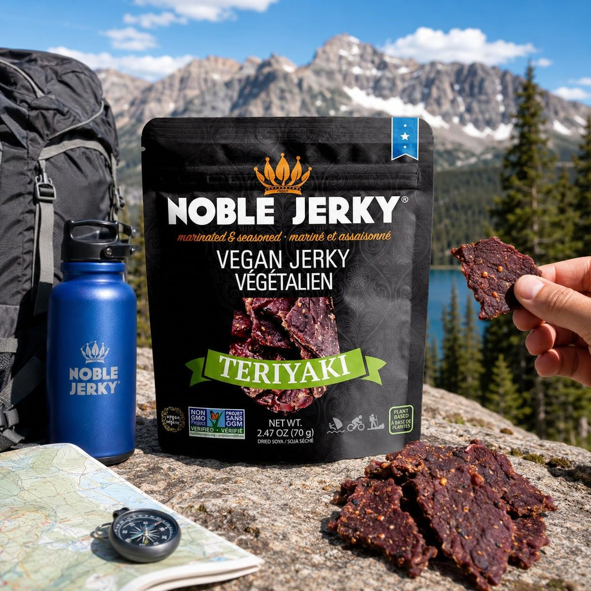 Noble Jerky Vegan Jerky, Teriyaki Flavor, 3 Pack (70g Bags)