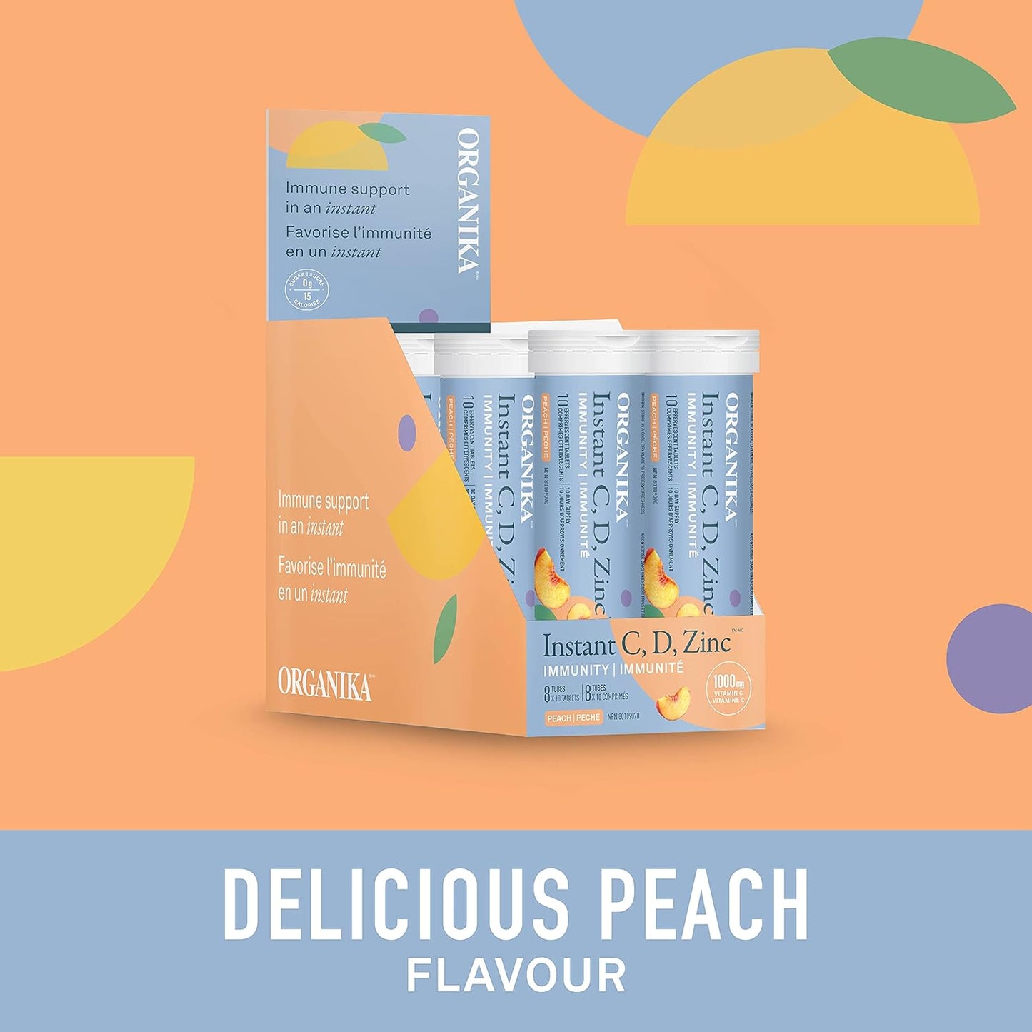 Organika Instant C、D、鋅泡騰片 - 桃子味 - 免疫支持 - 單管 x 10 片