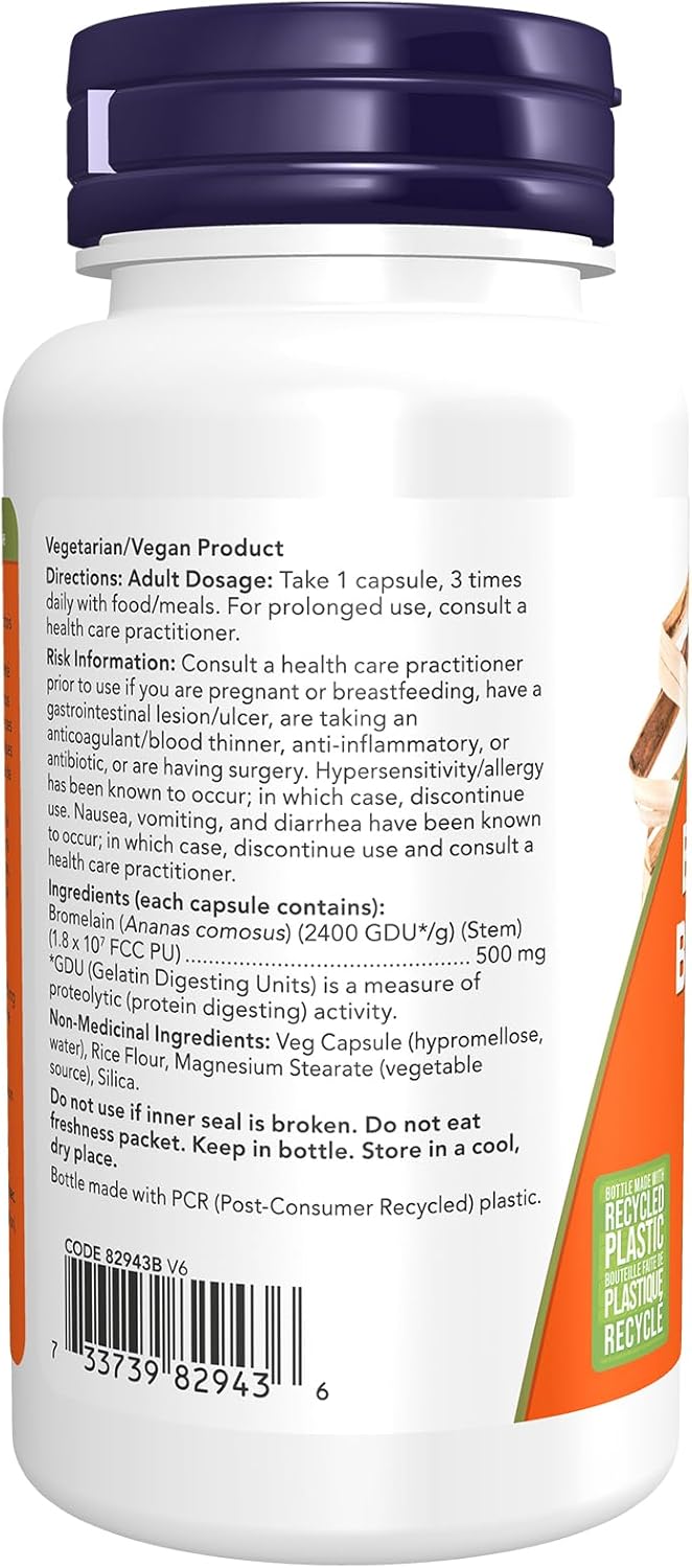 NOW Supplements, 鳳梨蛋白酶（天然蛋白水解酶）2,400 GDU/克 - 500 毫克，天然蛋白水解酶，60 粒素食膠囊