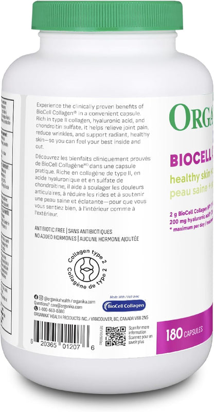 Organika Biocell Collagen- Type 2 Collagen, Hyaluronic Acid, Chondroitin Sulfate, Joint Support- 180caps