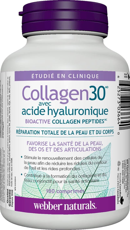 Webber Naturals 膠原蛋白 30，含透明質酸和鎂 500 毫克，60 片，增強礦物質吸收，支持骨骼和肌肉功能，純素