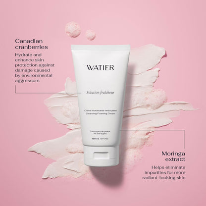 Watier Solution Fraîcheur Cleansing Foaming Cream, Cleanses, Purifies & Soothes, with Canadian Cranberries & Moringa Extract, Vegan, Paraben-Free, 150 mL