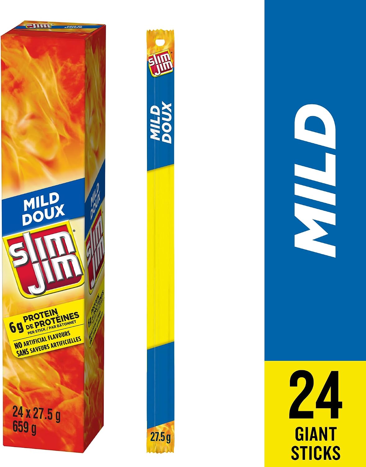 Slim Jim Giant Mild Meat Sticks, High Protein, 659g (24 Sticks x 27.5g)