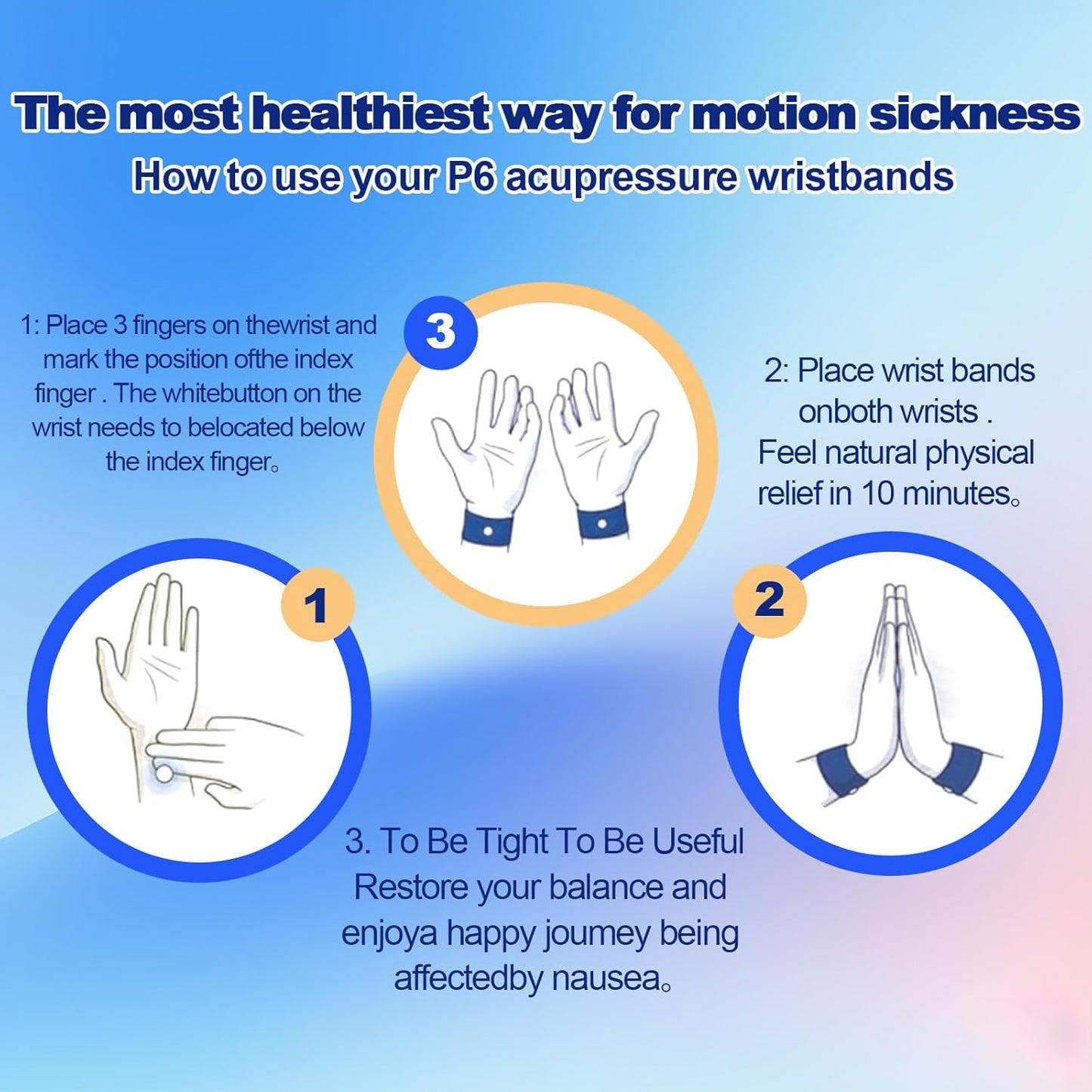 SZSTYYP 兒童旅行運動暈車緩解手環，防噁心手環（粉紅色和藍色）…