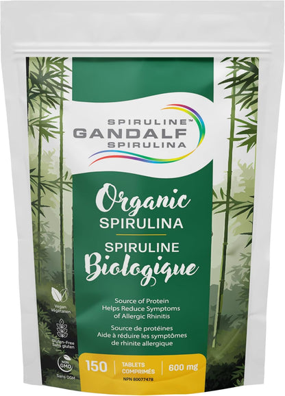 Gandalf Organic Spirulina 600mg 150 Vegan Tablets, Ultra Pure Blue-Green Algae, Rich in Iron, Amino Acid & Antioxidant, Non-GMO, Support Energy, Vitality & Immune Health