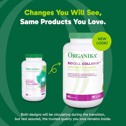 Organika Biocell Collagen- Type 2 Collagen, Hyaluronic Acid, Chondroitin Sulfate, Joint Support- 180caps
