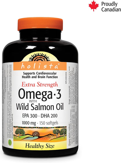 Holista Omega-3 鱼油，1000 毫克，超强效，含野生鲑鱼油，150 粒软胶囊，支持心脏、大脑和关节健康