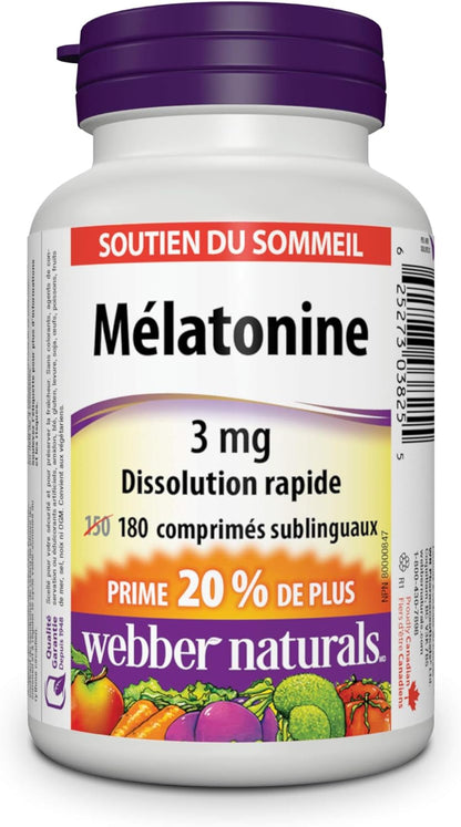Webber Naturals Melatonin 3 mg, 180 Quick Dissolve Tablets, For Sleep Support, Vegetarian & Vitamin D3 1000 IU, 260 Tablets, For Healthy Bones, Teeth, and the Maintenance of Good Health