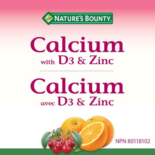NATURE'S BOUNTY Calcium With D3 & Zinc, Helps Absorption Of Calcium & Phosphorus, May Help to Reduce Osteoporosis Risk, Aids Development Of Bones & Teeth, Helps to Support Immune Function, Gummies, 300 g