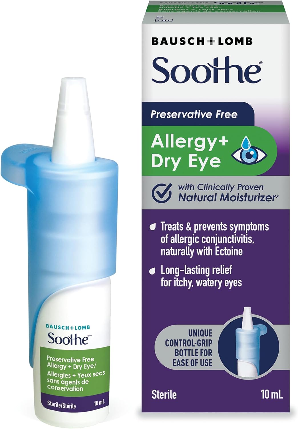 Soothe Preservative Free Eye Drops for Dry Eyes, Allergy Relief for Red, Itching Eyes, 10mL