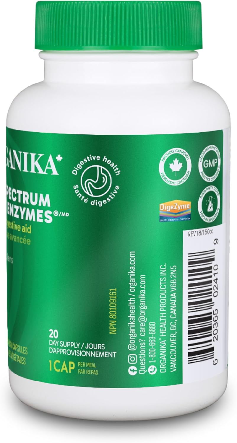 Organika 全譜植物酵素 - 幫助分解碳水化合物、脂肪、蛋白質、乳製品 - 60 粒素食膠囊