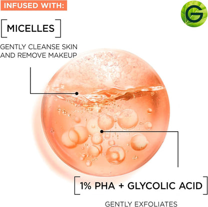 Garnier Gentle Peeling Micellar Water and Face Cleanser, with 1% PHA and Glycolic Acid, Face Exfoliant, Facial Cleanser and Makeup Remover, 400ml