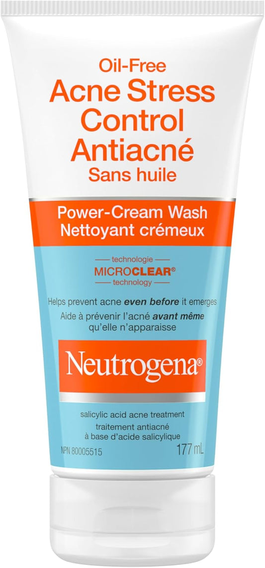 Neutrogena Acne oil free acne stress Control Cream Face Wash, 177 ml.