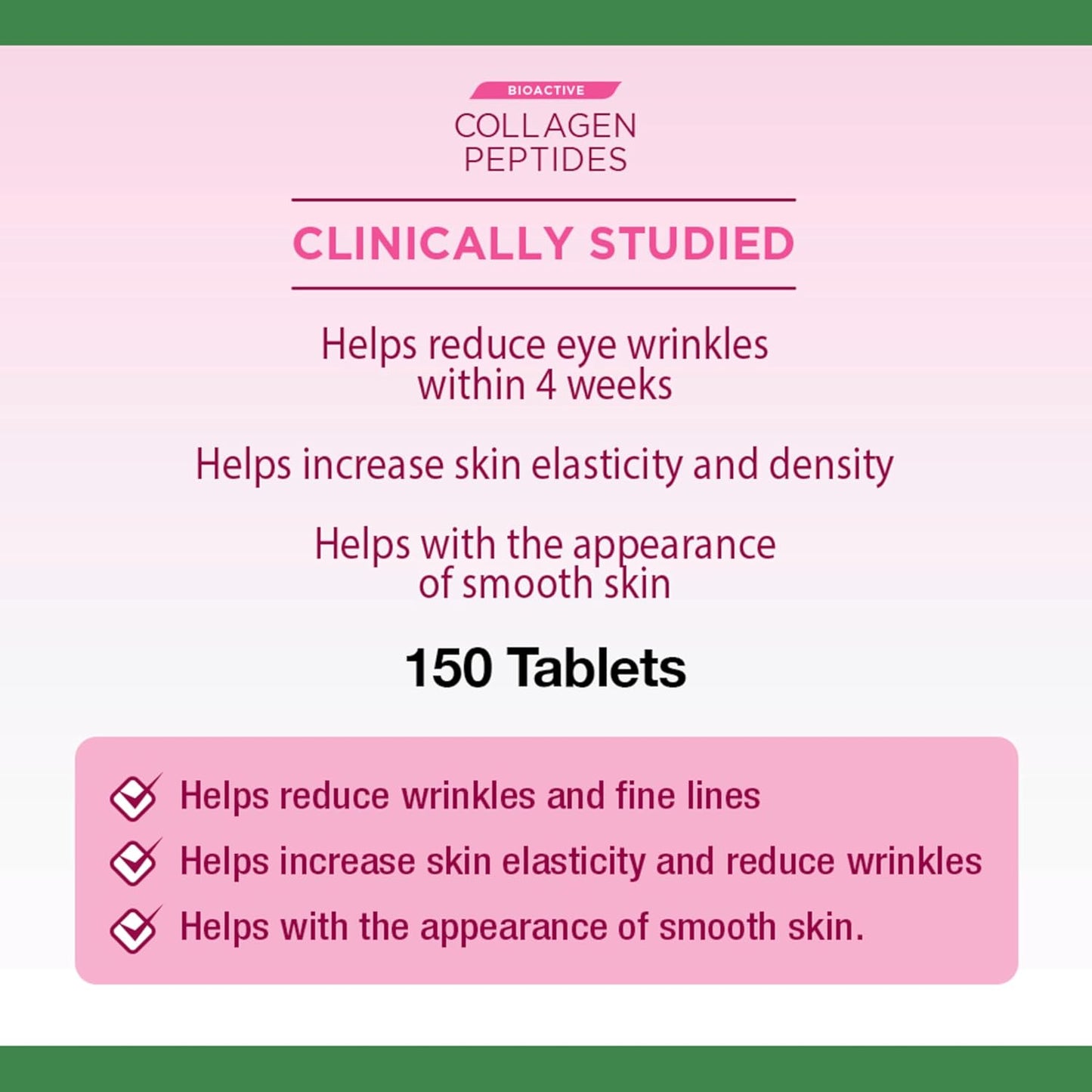 自然之寶膠原蛋白勝肽，生物活性，有助於在 4 週內減少眼部皺紋和細紋，增加皮膚彈性和密度，使皮膚看起來更光滑，片劑，209 克