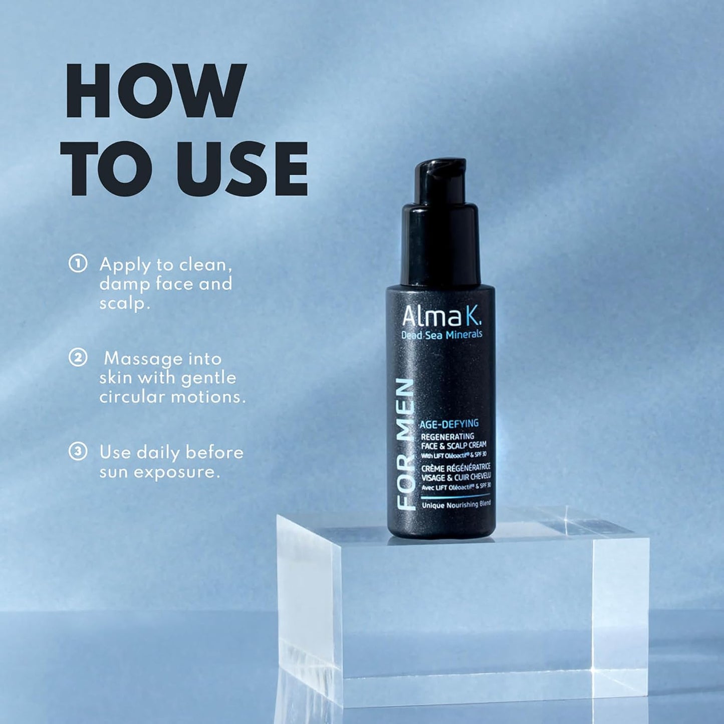 Alma K 抗衰老再生面部和头皮霜（含 SPF 30）- 含 SPF 的日常保湿霜 - 男士保湿霜 - 2 盎司