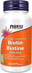 NOW Supplements，生物素 5,000 微克，胺基酸代謝，能量產生，60 粒素食膠囊