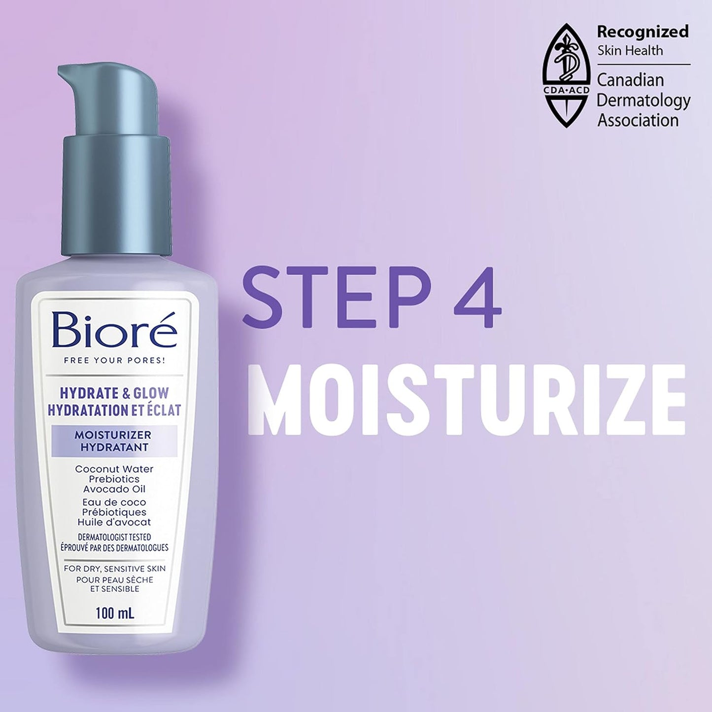 Bioré Hydrate & Glow Moisturizer, Face Cream for Dry, Sensitive Skin, infused with Prebiotics, Avocado Oil and Coconut Water |Dermatologist Tested, Cruelty Free and Fragrance Free (100mL)