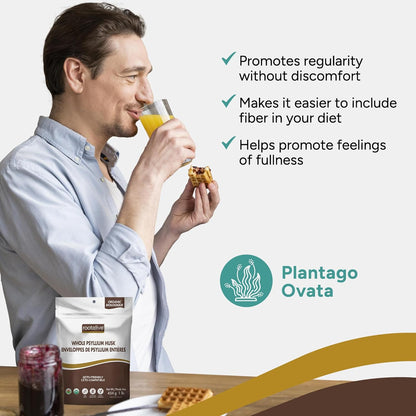 Rootalive Organic Whole Psyllium Husk 454g (1lb), Plant-Based Fibre for Digestive Support, Unflavored Superfood with Soluble & Insoluble Fibre, Vegan, Gluten-Free