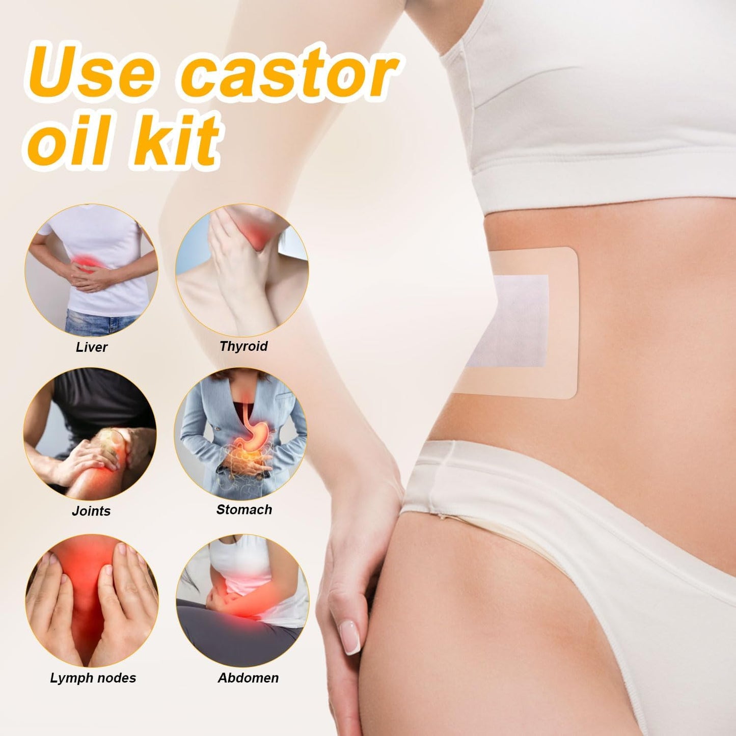 BOXOB 30片装蓖麻油贴，自粘式便携式蓖麻油肚脐贴，防漏吸水棉，居家旅行的完美礼物