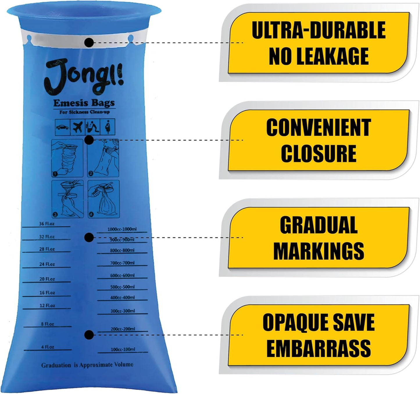 JONGLI 一次性嘔吐袋 24 只裝，不透明一次性嘔吐袋，用於暈車、汽車、出租車、飛機等場合的嘔吐物和嘔吐袋，1000 毫升